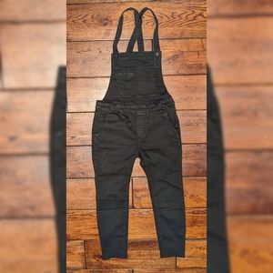 Free People Women's Washed Denim Overalls Black Straps w/ Side Zipper Size 28